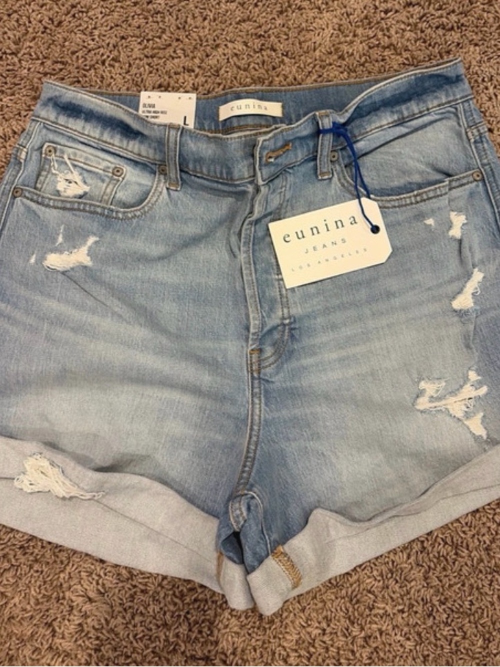 eunina Light Wash Distressed Denim Jean Shorts
